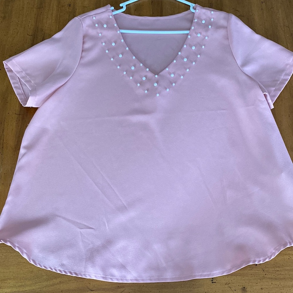 Shein pink blouse with pearls